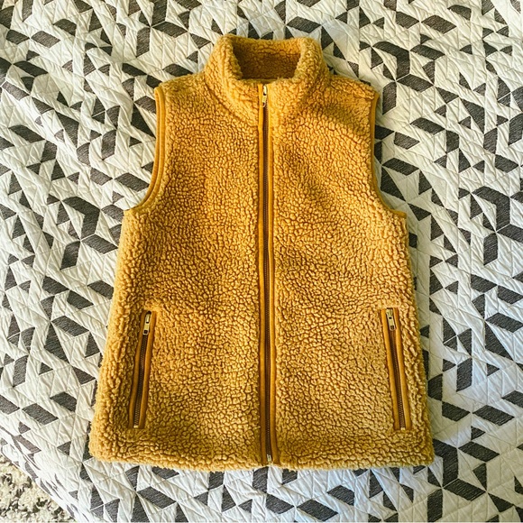 J. Crew tan/golden shearling zip-up vest